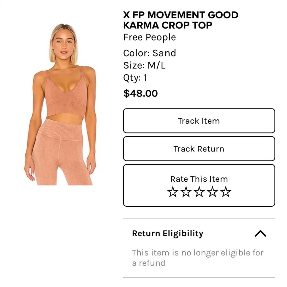 COPY - Free People Movement Good Karma Crop Top M/L FP Movement x Revolve